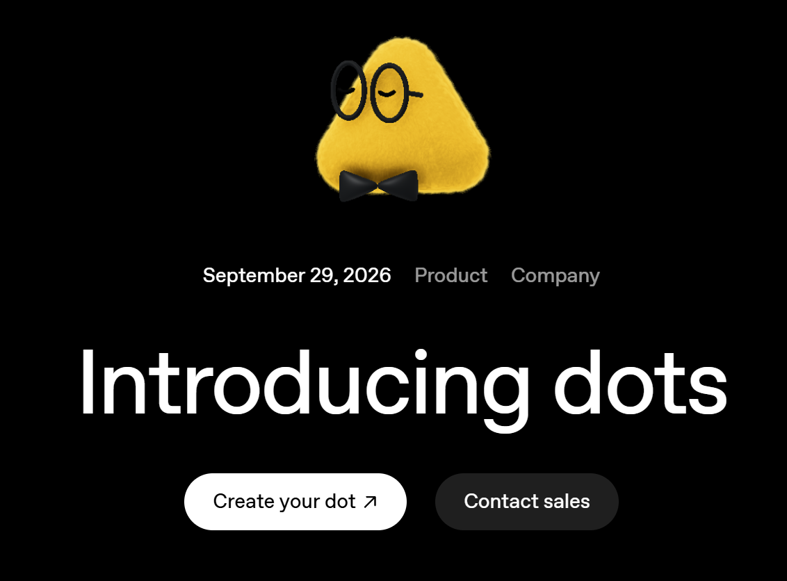 OpenAI announcement page introducing dots, with the dots mascot
